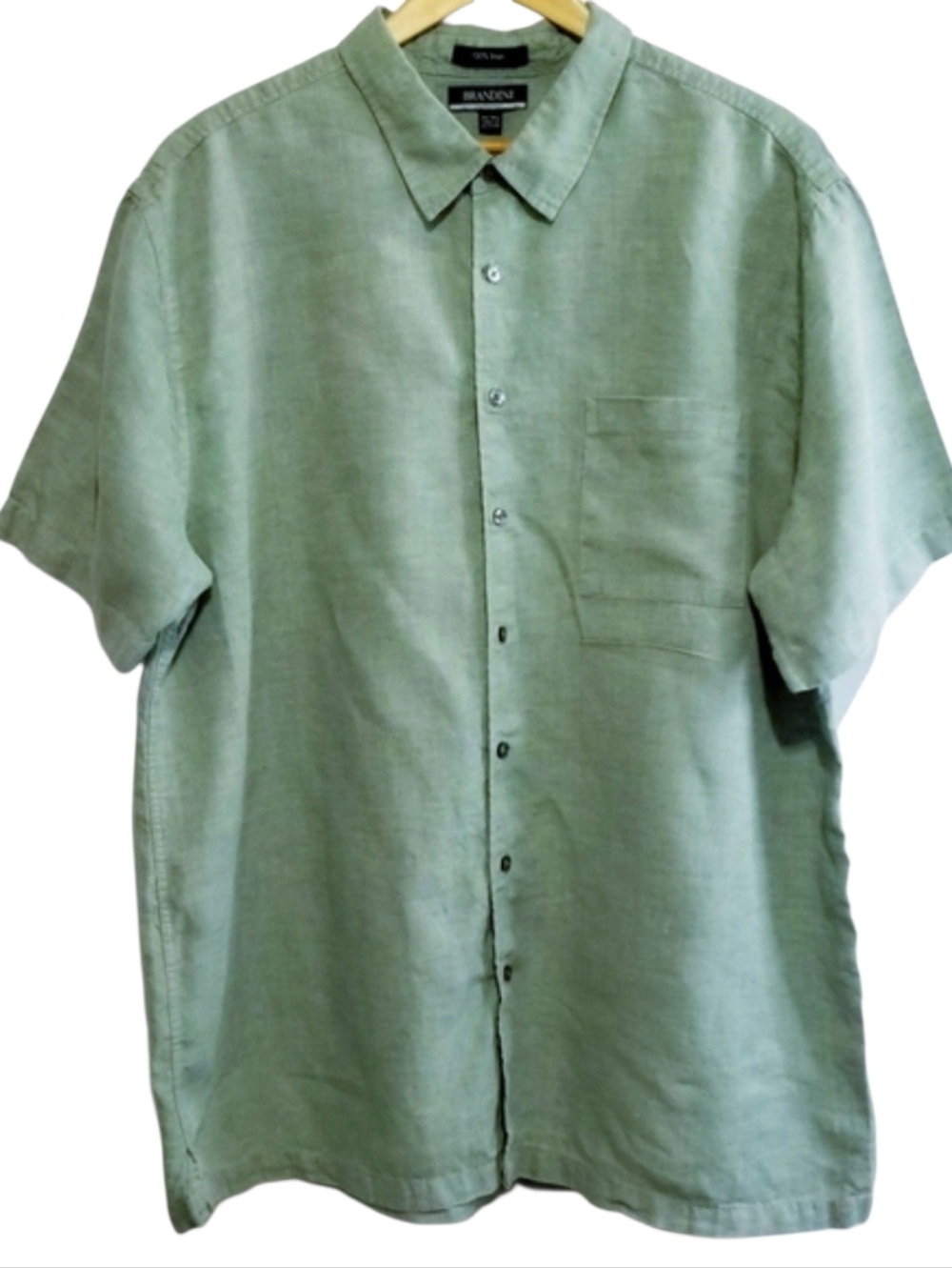 BRANDINI Mint Green Casual Short-Sleeve Button-Down Shirt 100% Linen